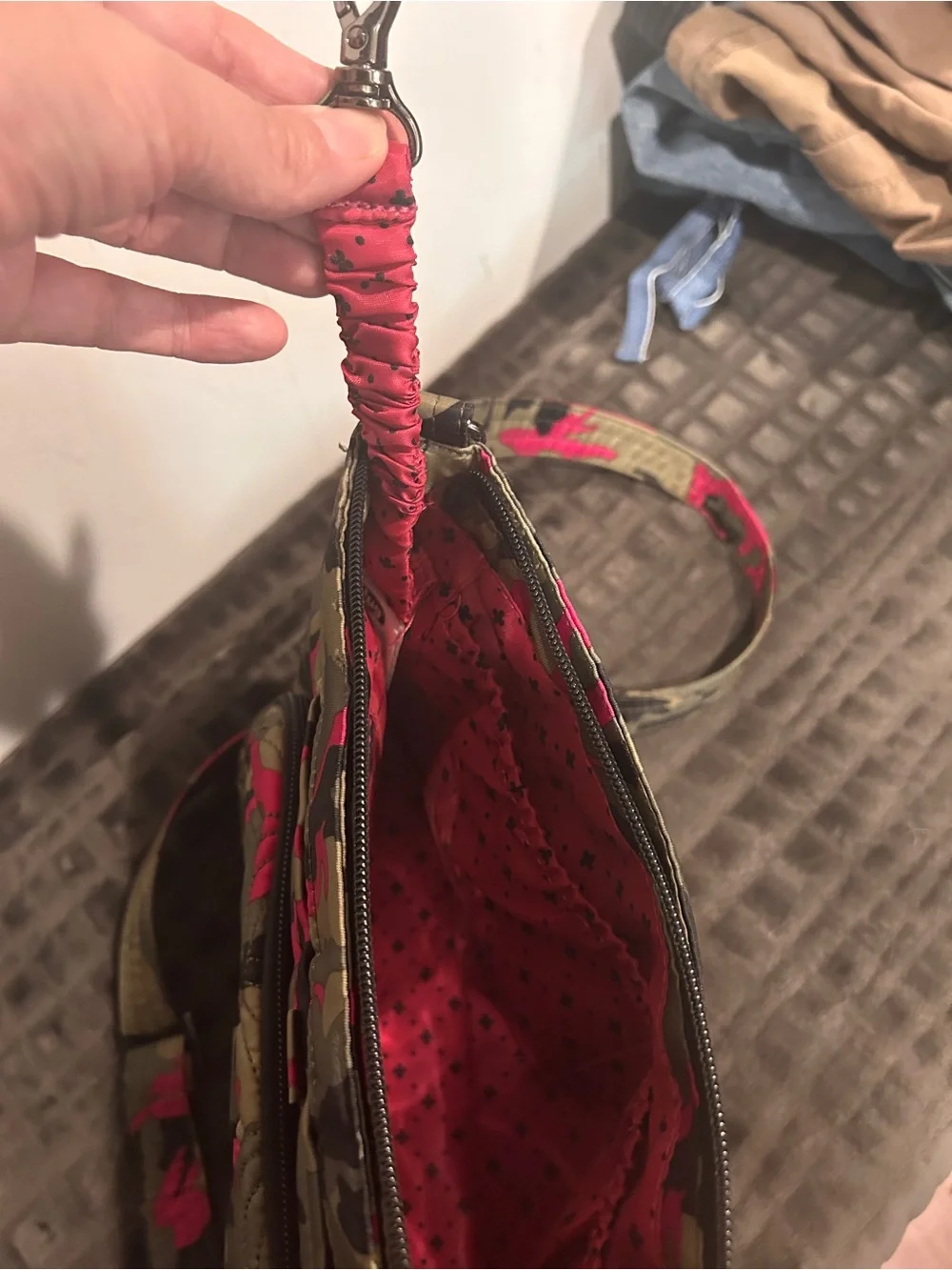 LUG Samba XL Quilted Camouflage Crossbody Bag in Olive and Hot Pink